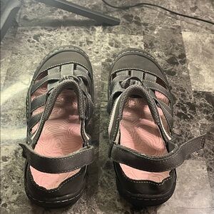 JBU Kids Charcoal Sandals with Pink Insole